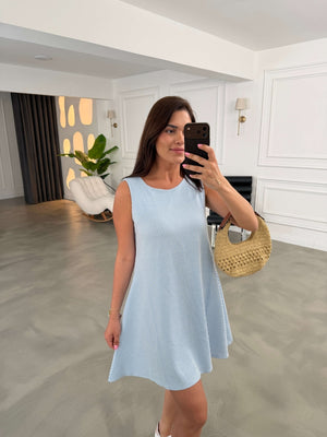 Mavi Çizgili Sıfır Kol Elbise 80148-Mavi
