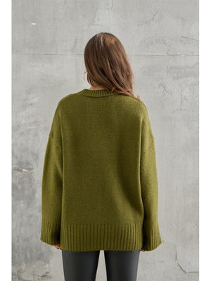 Yeşil Bisiklet Yaka Oversize Kazak
