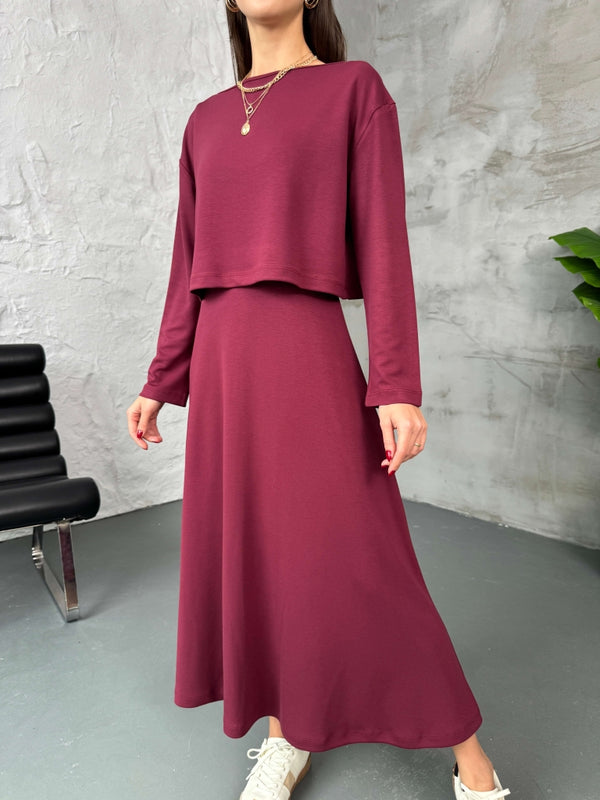Bordo Modal Bluzlu İkili Takım Elbise