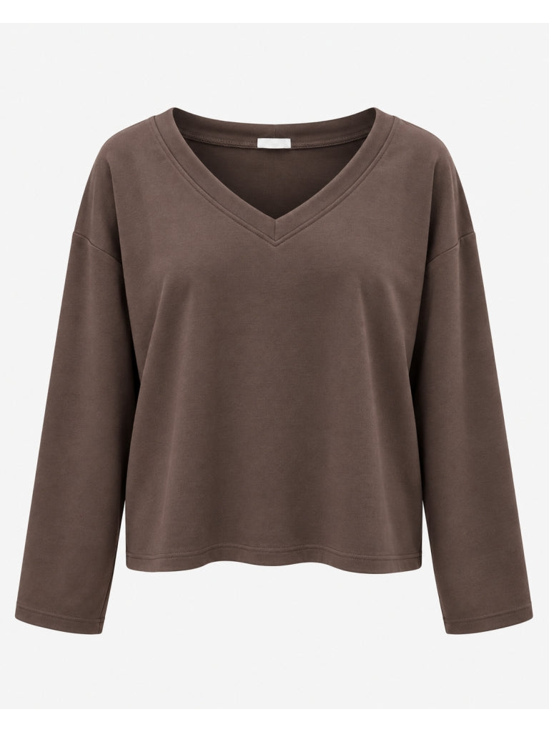 Kahverengi V Yaka Uzun Kollu Sweat M-11094-Kahverengi