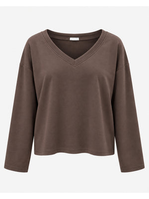 Kahverengi V Yaka Uzun Kollu Sweat M-11094-Kahverengi