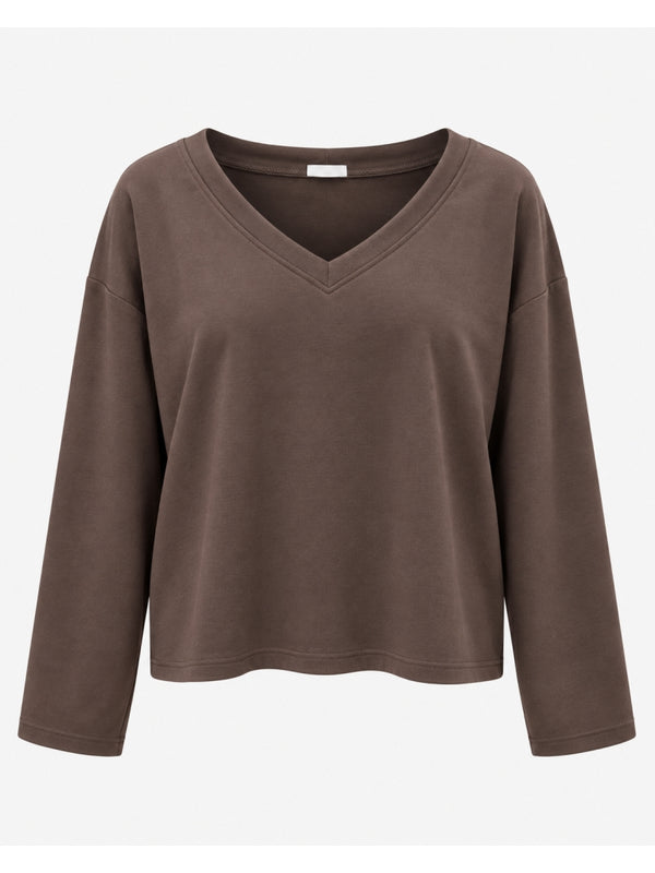Kahverengi V Yaka Uzun Kollu Sweat M-11094-Kahverengi