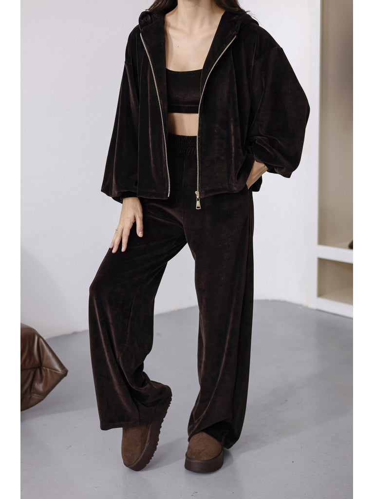 Perry Kahverengi Üç Parça Kadife Takım 0097-Kahverengi