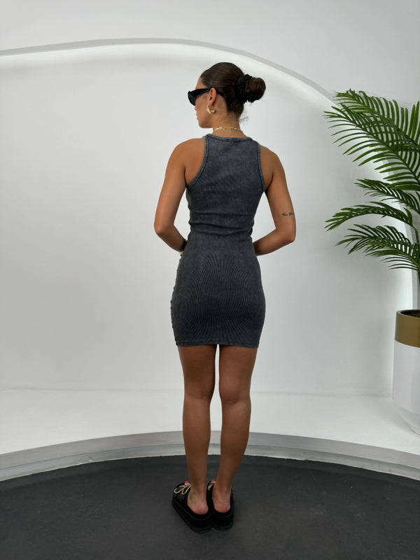 Antrasit Yıkamalı Body Elbise