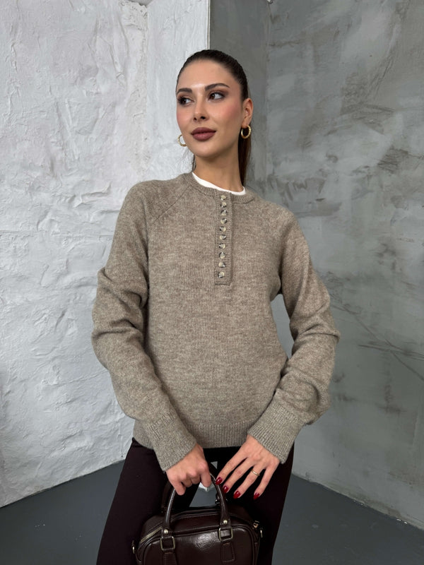 Vizon Yarım Düğmeli Kazak 241246-Vizon