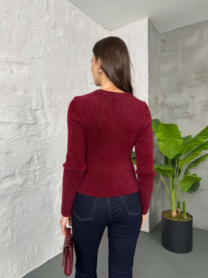 Bordo Simli Yumoş Kazak 2543-BORDO