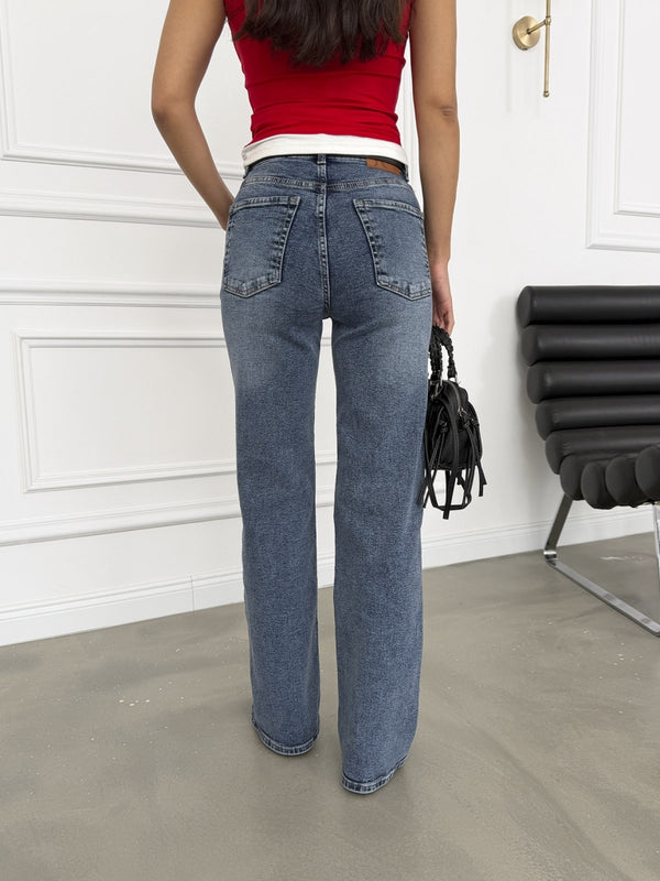 Mavi Yıkamalı Gold Kemerli Jean 1001-Mavi
