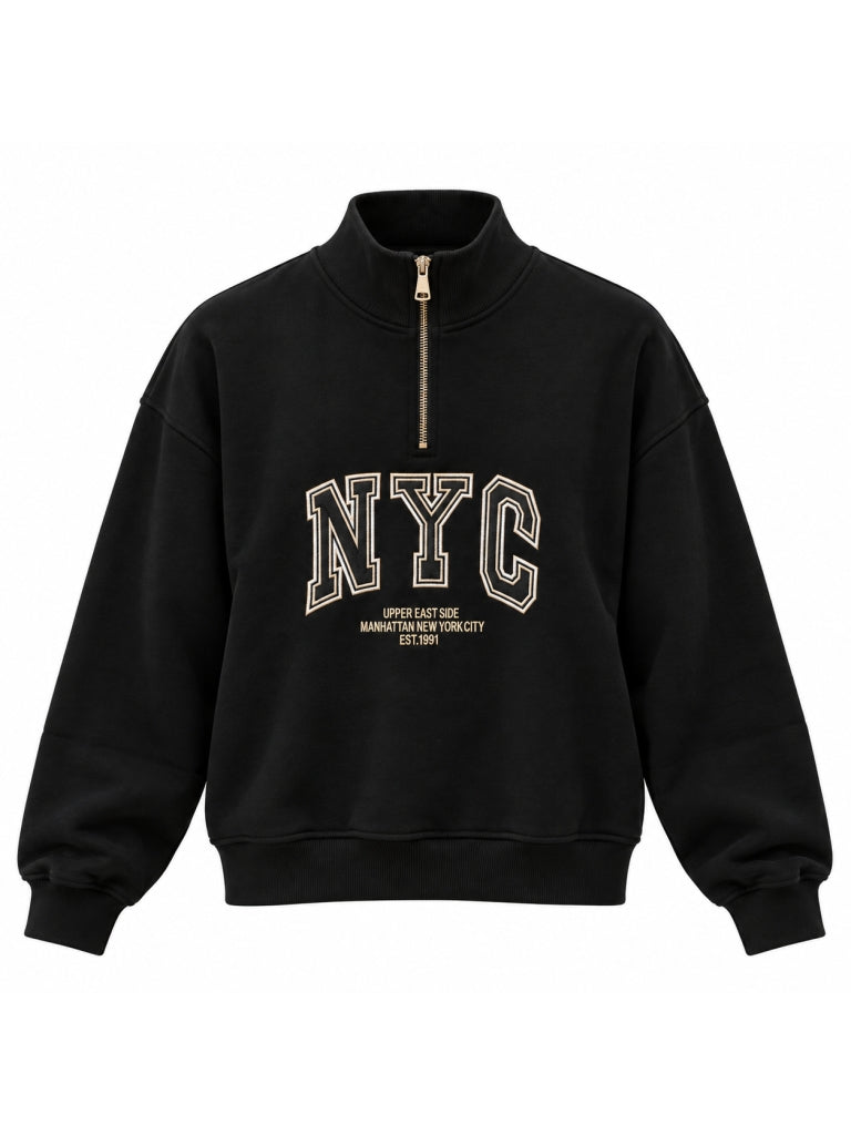 Siyah NYC Baskılı Fermuarlı Sweat 10490-Siyah