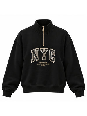 Siyah NYC Baskılı Fermuarlı Sweat 10490-Siyah