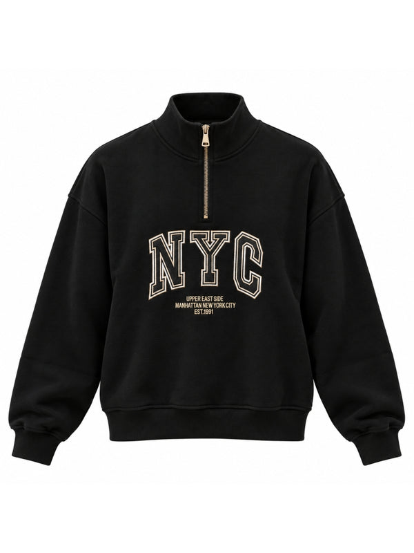 Siyah NYC Baskılı Fermuarlı Sweat 10490-Siyah