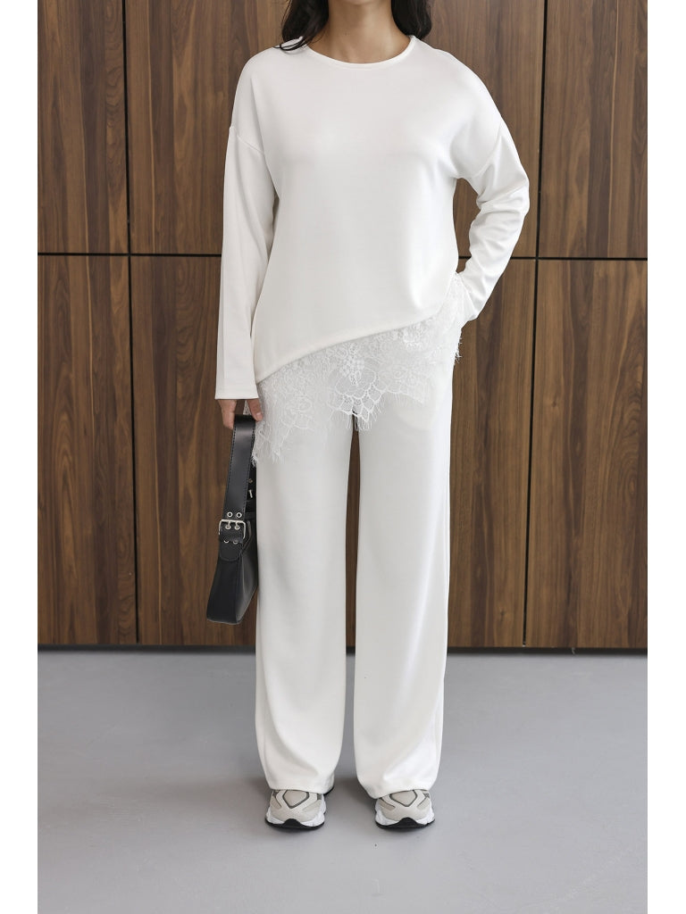 Ekru Etek Ucu Dantelli Modal Takım 4105-Ekru