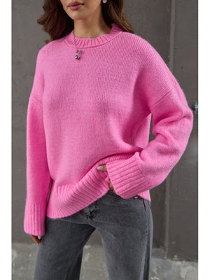 Pembe Bisiklet Yaka Oversize Kazak