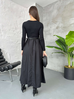 Siyah Kemerli Maxi Elbise