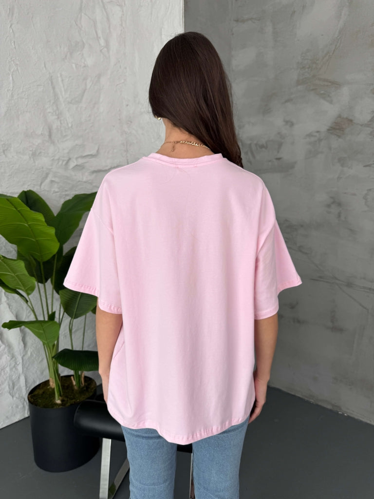 Pembe Oversize Basic Tshirt