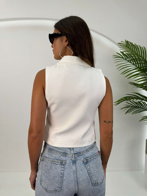 Beyaz Geniş Yakalı Yelek 60229-BEYAZ