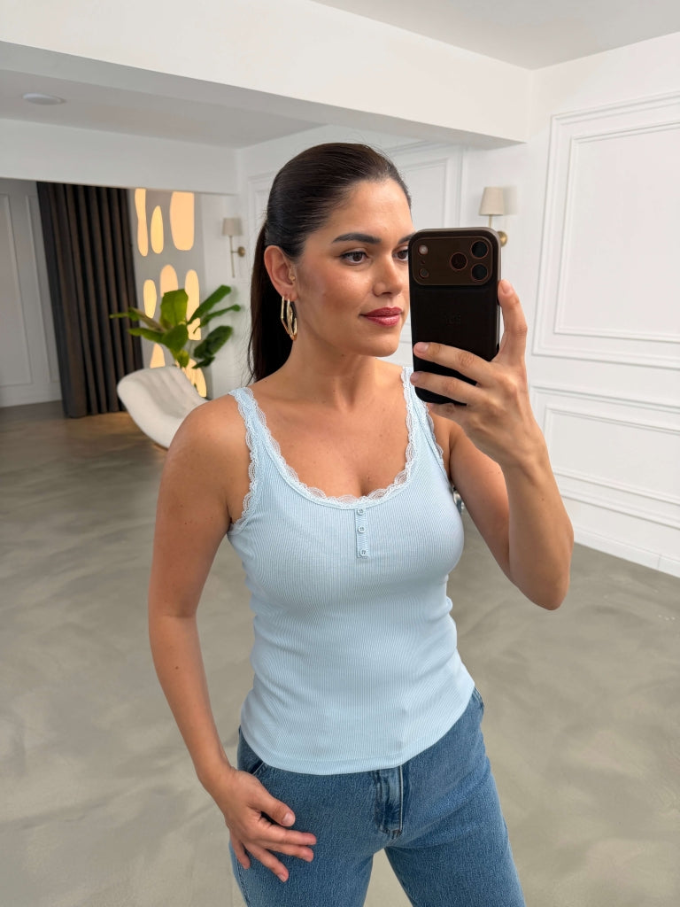 Bebe Mavi Fitilli Dantel Detaylı Atlet 26343-Bebe Mavi