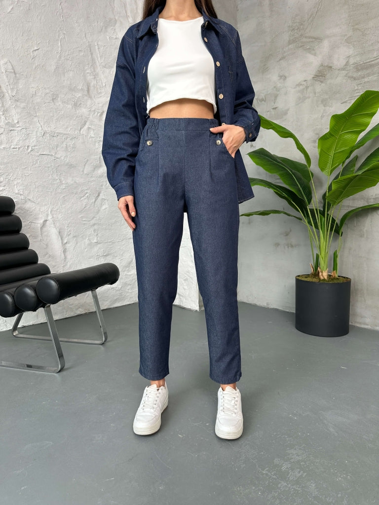 Mavi Cep Detaylı Denim Pantolon