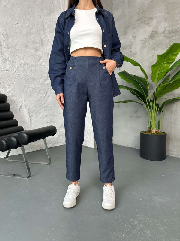 Mavi Cep Detaylı Denim Pantolon