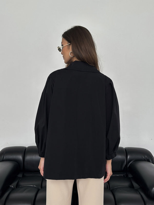 Siyah Balon Kol Oversize Trençkot