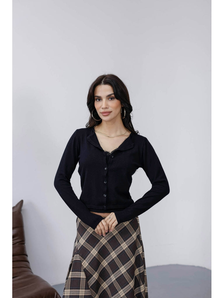 Siyah İçi Bluz Detaylı Triko Hırka 280126-SİYAH