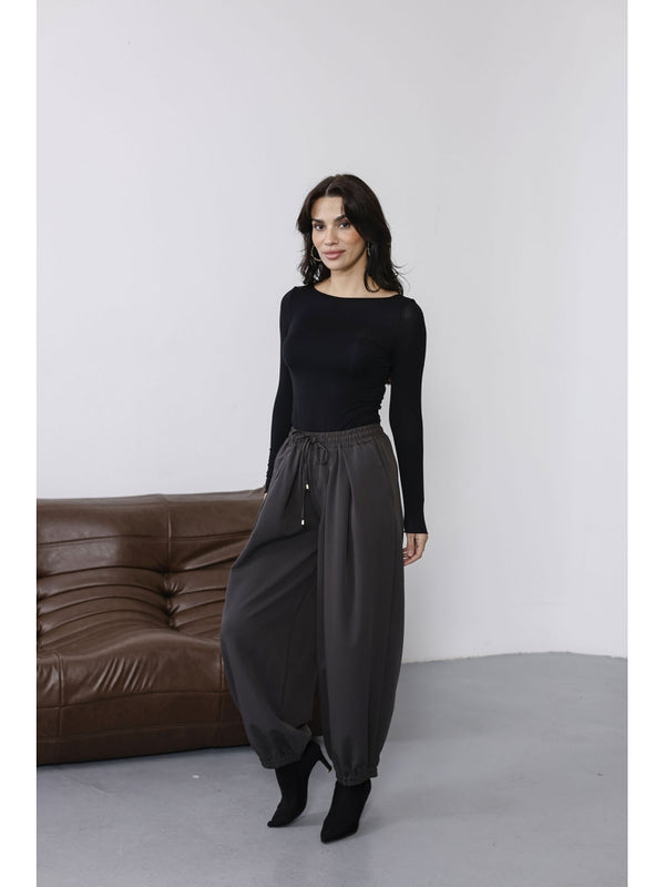 Kahve Beli Bağcıklı Şalvar Pantolon 51224-KAHVE