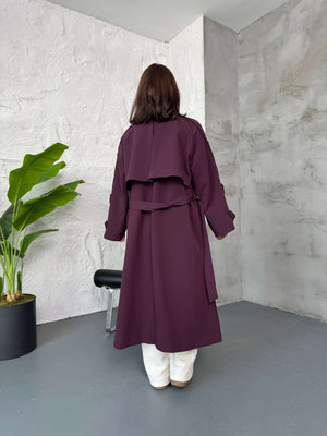 Mürdüm Kruvaze Detaylı Oversize Trençkot