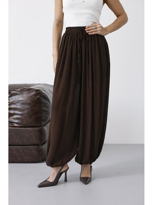 Kahverengi Paçası Lastikli Şalvar Pantolon 51316-Kahverengi