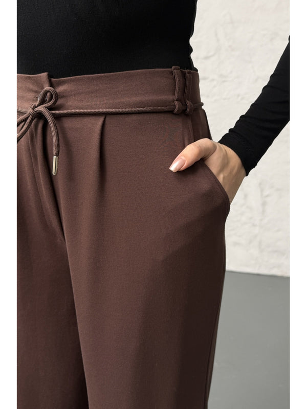 Kahve  Kordonlu Modal Pantolon 8009-KAHVE