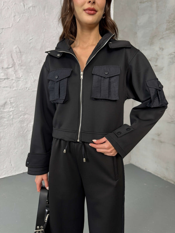 Siyah Cepli Paraşüt Detaylı Scuba İkili Takım 2140-Siyah