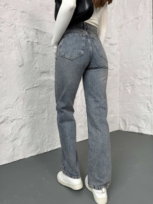Buz Mavi Yıkamalı Straight Orj Jean 24111-Buz Mavi