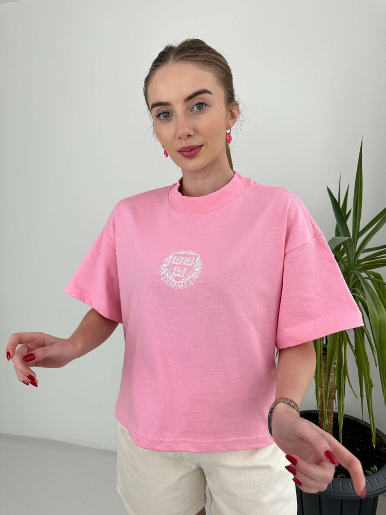 Pembe Harvard Baskılı Tshirt 0021 Pembe