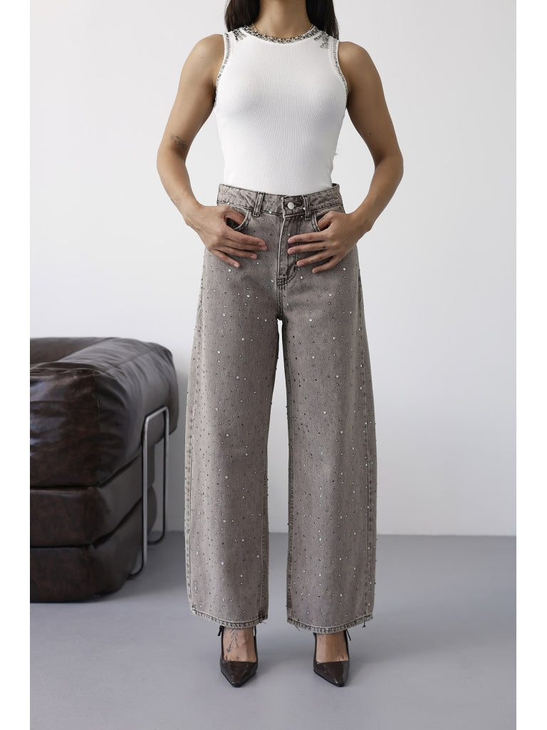 Kahverengi Taş Detaylı Palazzo Jean 0027-Kahverengi