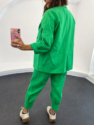 Yeşil  Gabardin Oversize Ceket Pantolon Takım 50466-Yeşil