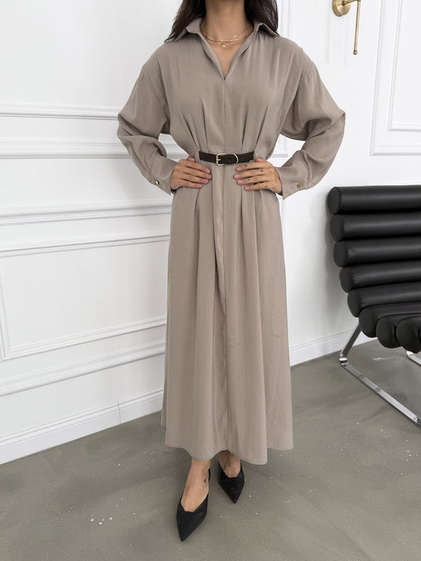 Vizon Kendinden Kemerli Tensel Elbise 3397-Vizon