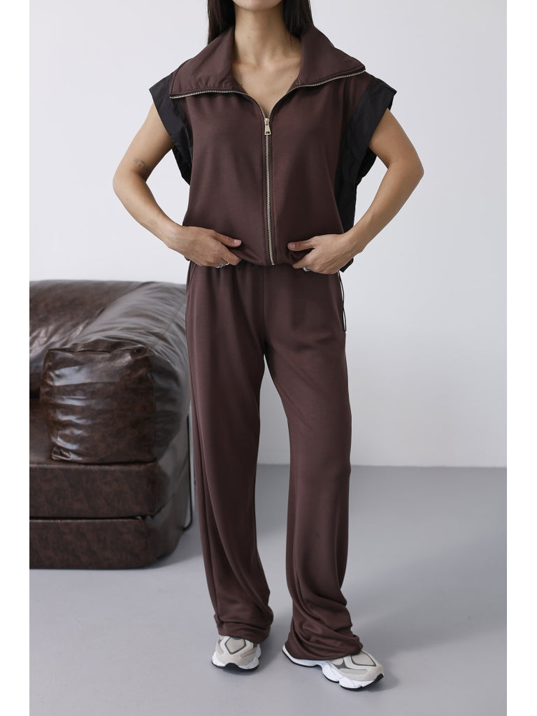 Kahverengi Dik Yaka Paraşüt Detaylı Takım 4110-Kahverengi
