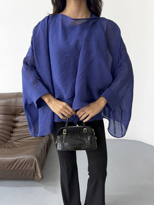 Lacivert Tencel Pelerin Bluz 5026-LACİVERT