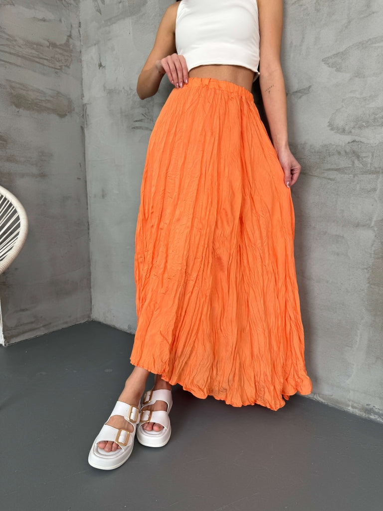 Orange Asimetrik Kırışık Etek