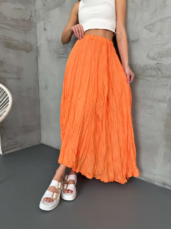 Orange Asimetrik Kırışık Etek