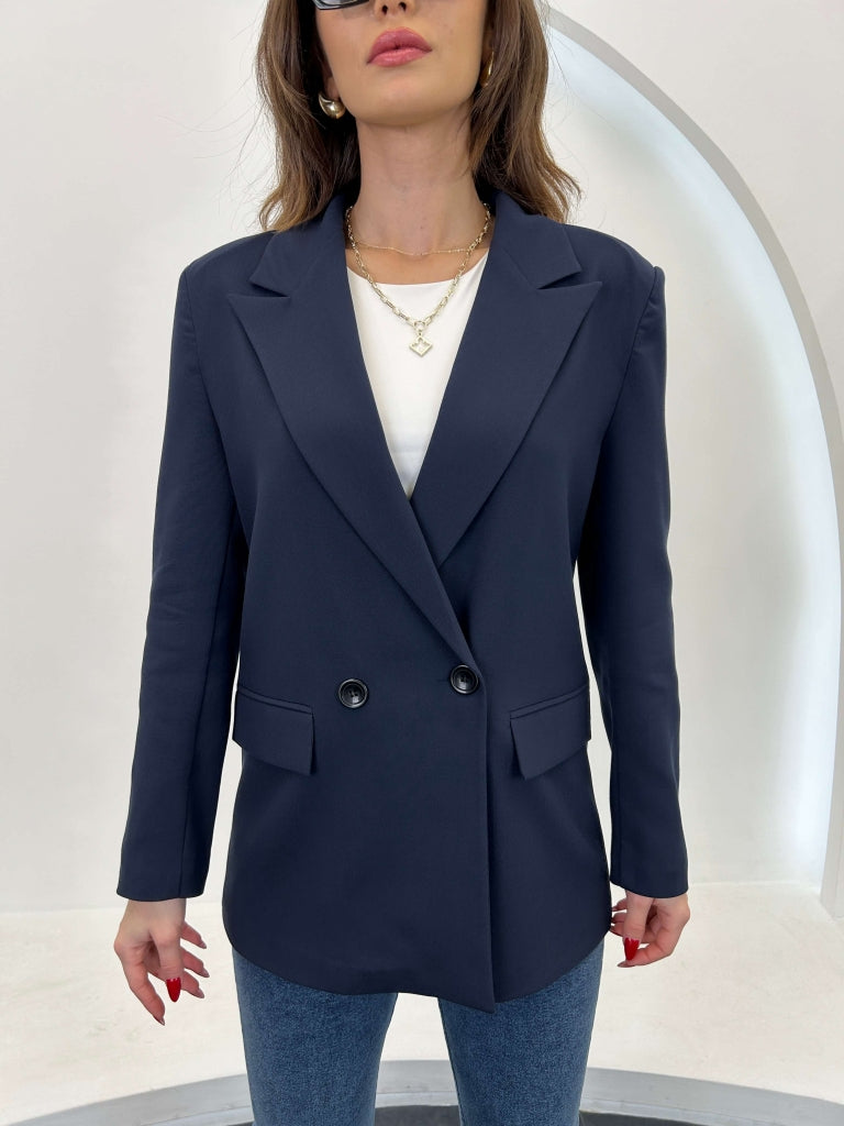 Lacivert Çift Düğmeli Blazer Ceket