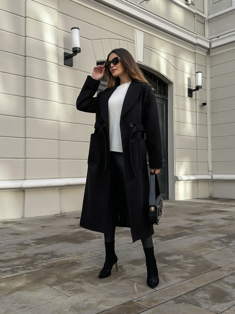 Siyah Şal Yaka Premium Kaban 20071-SİYAH