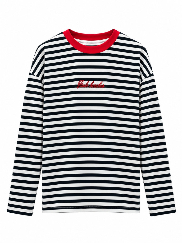 Siyah Çizgili Yakası Nakışlı Sweat 12783-Siyah