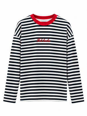 Siyah Çizgili Yakası Nakışlı Sweat 12783-Siyah