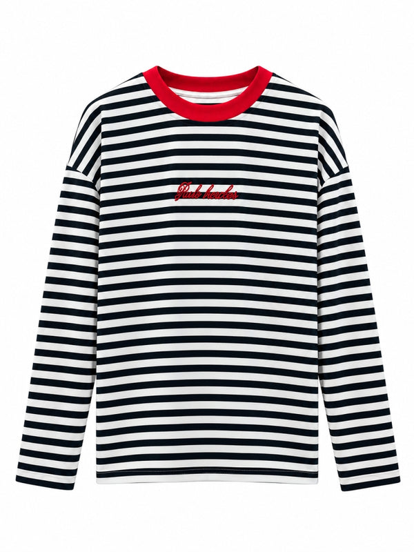 Siyah Çizgili Yakası Nakışlı Sweat 12783-Siyah