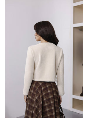 Ekru Kalp Düğmeli Yumoş Hırka 7562-Ekru