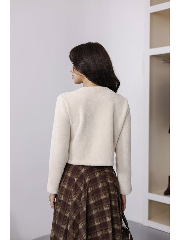 Ekru Kalp Düğmeli Yumoş Hırka 7562-Ekru