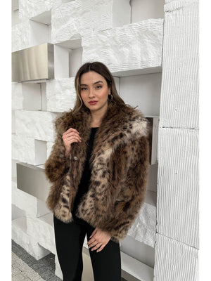 Leopar Desenli Suni Kürk Kaban 250725