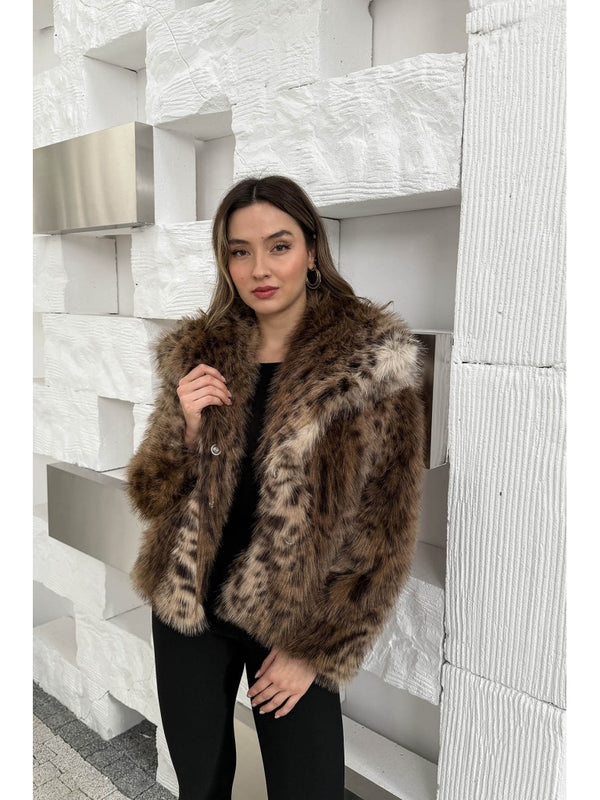 Leopar Desenli Suni Kürk Kaban 250725