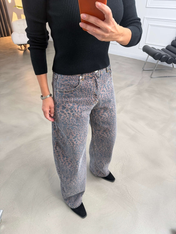 Leopar Desen Denim Pantolon 9205-Leopar