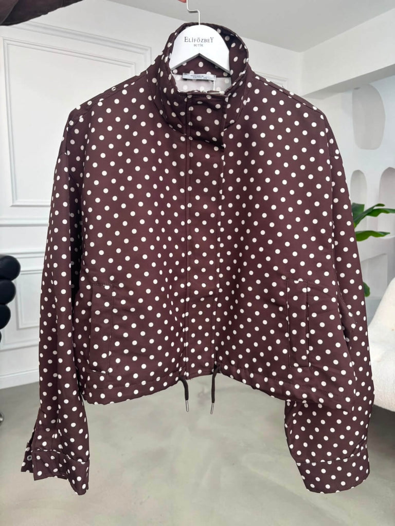 Kahve Puantiyeli Bomber Ceket 9788-Kahve