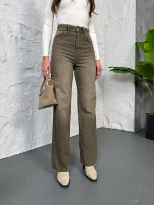 Haki Straight Kesik Paça Jean 21145-Haki